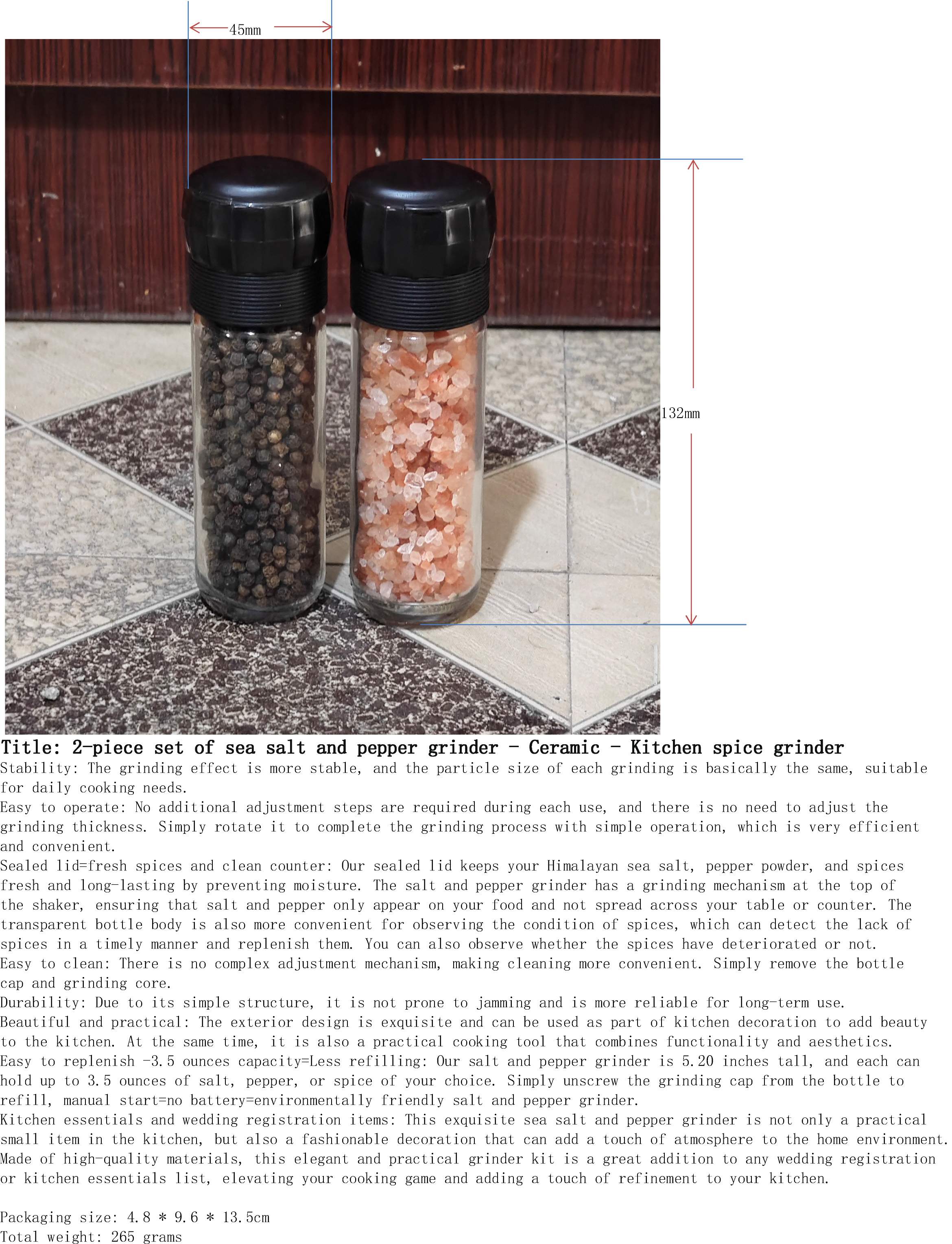 海盐与胡椒研磨器2件套-陶瓷-厨房香料磨