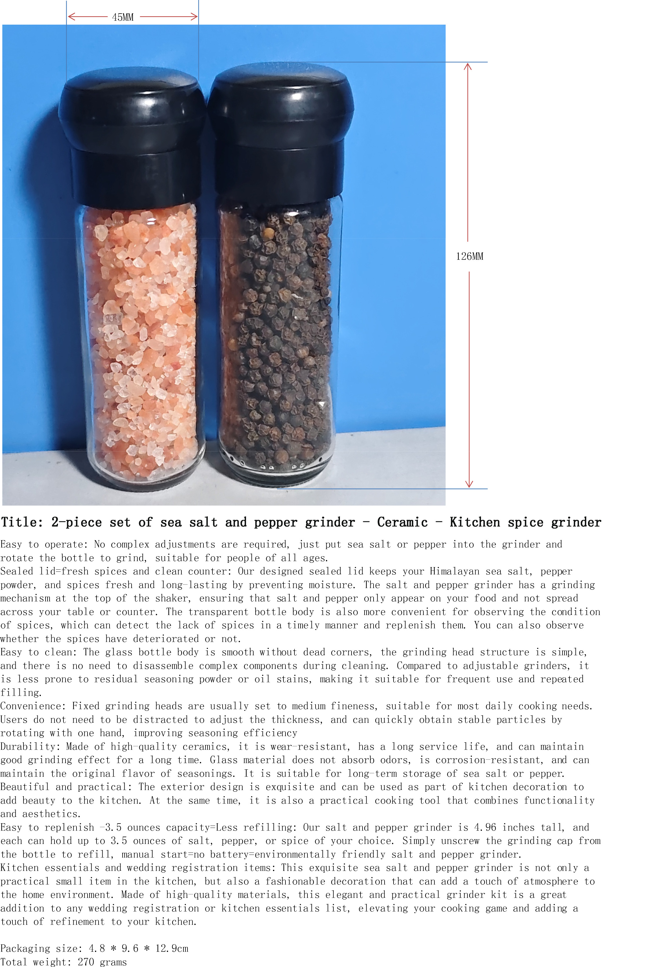 海盐与胡椒研磨器2件套-陶瓷-厨房香料磨