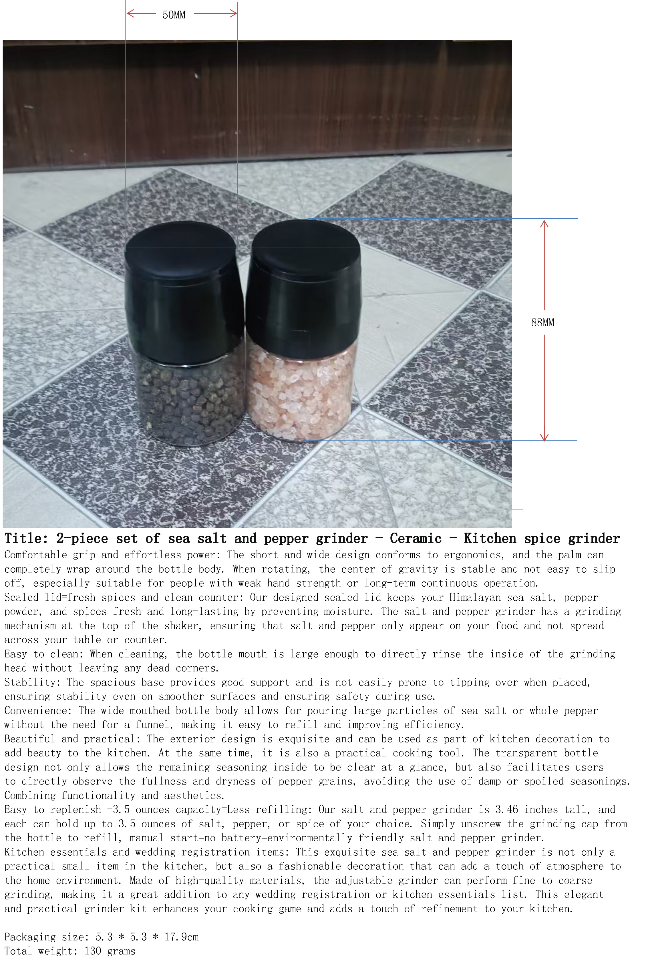 海盐与胡椒研磨器2件套-陶瓷-厨房香料磨