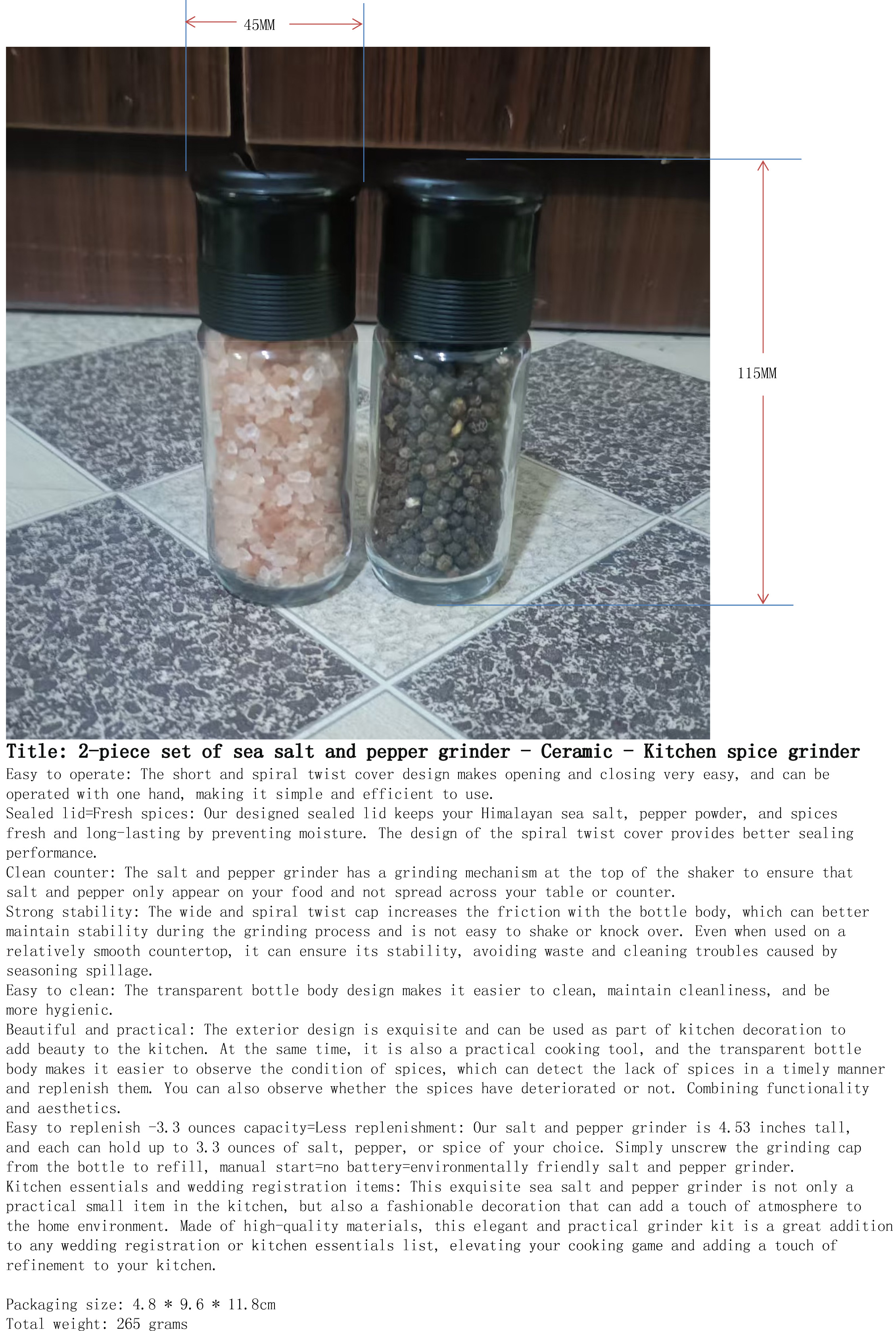 海盐与胡椒研磨器2件套-陶瓷-厨房香料磨