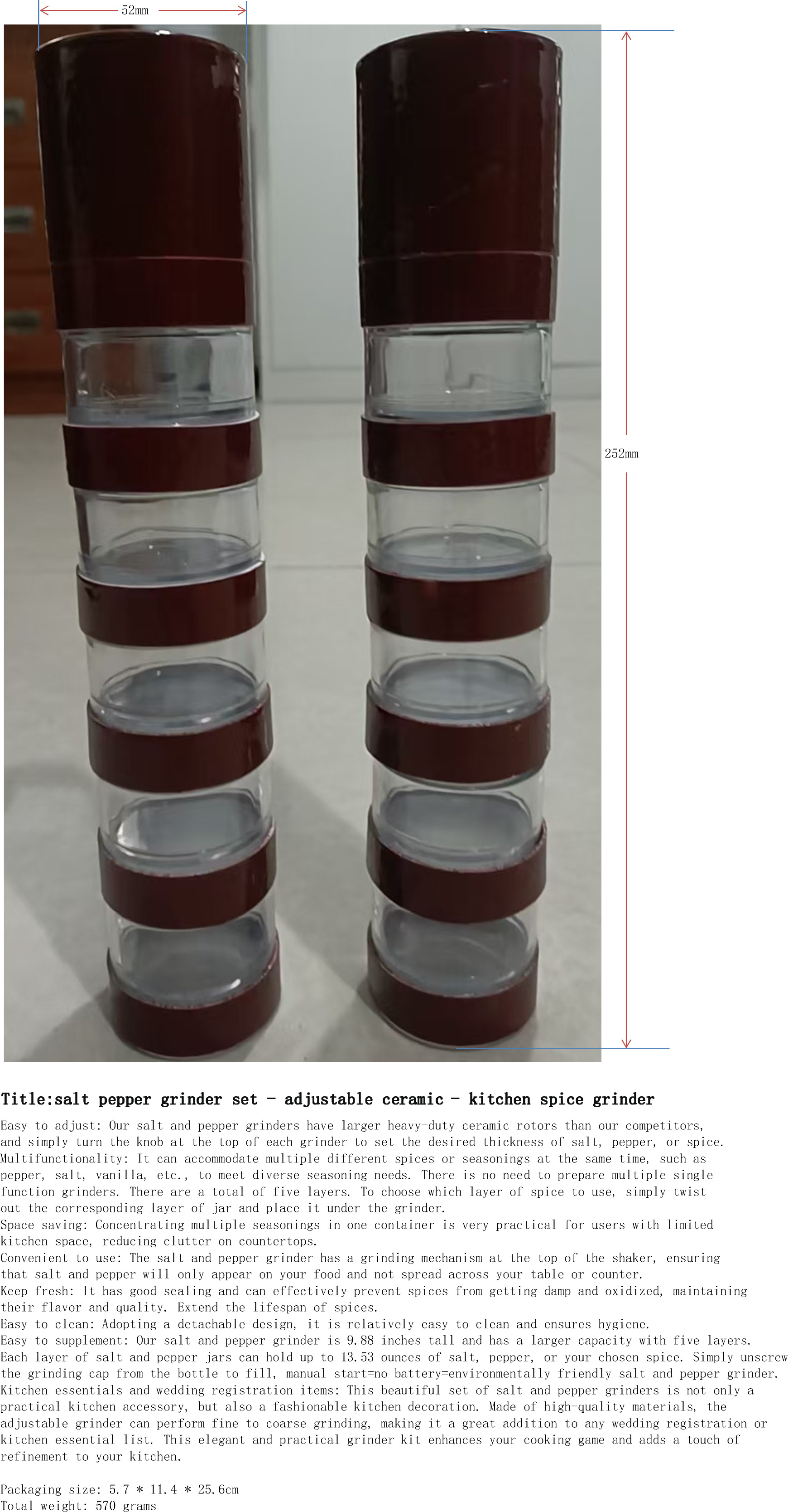 海盐与胡椒研磨器2件套-可调陶瓷-厨房香料磨