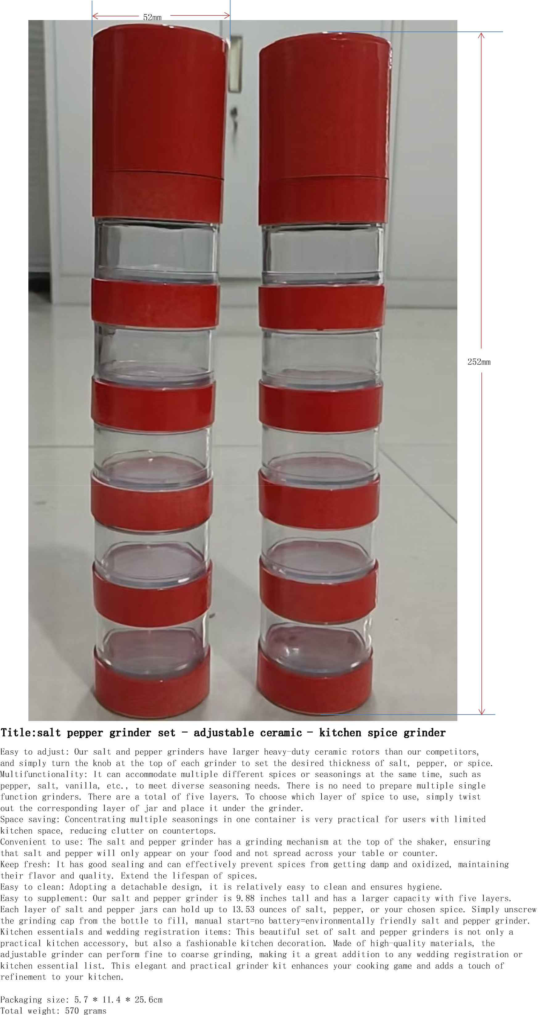 海盐与胡椒研磨器2件套-可调陶瓷-厨房香料磨