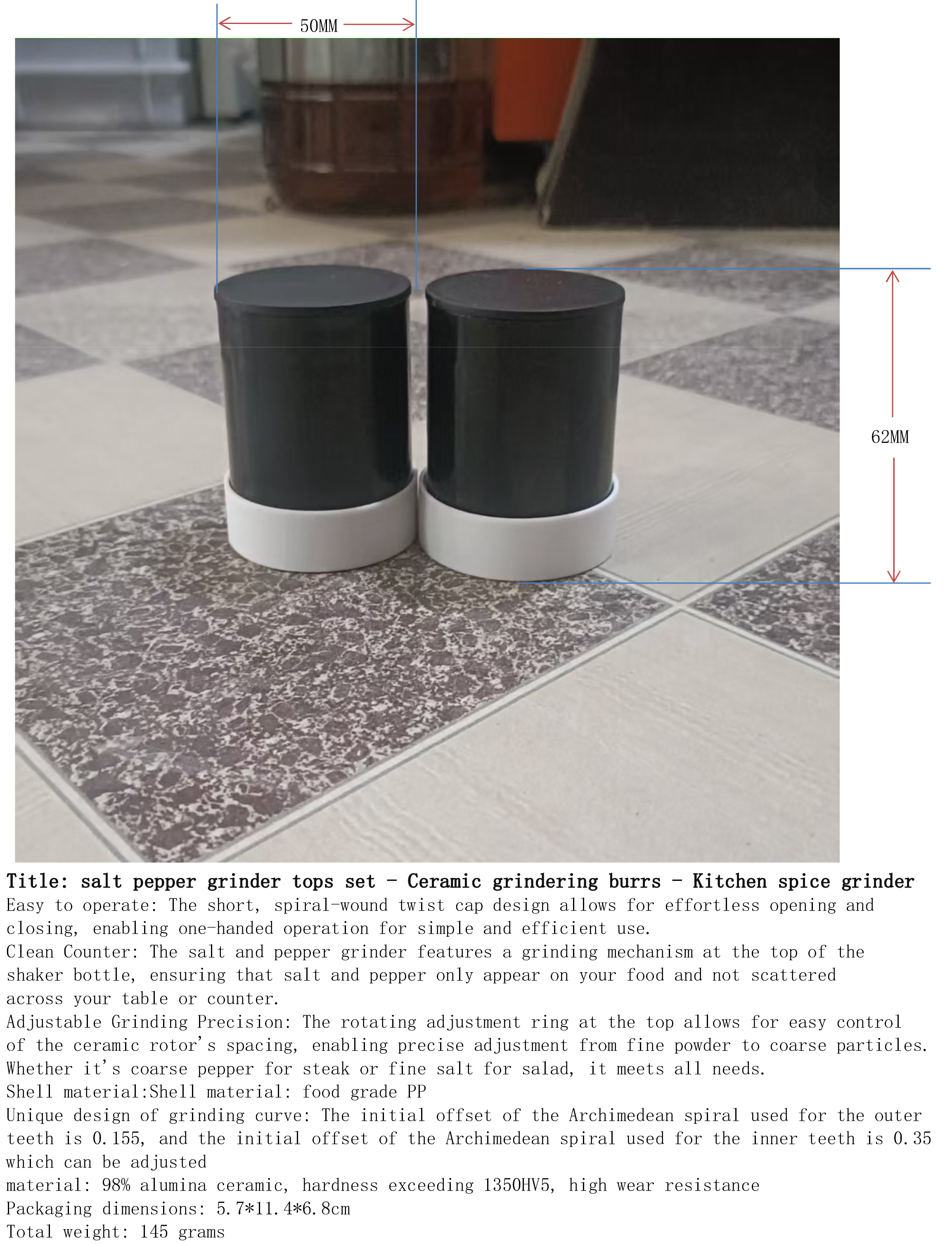 海盐与胡椒研磨盖2件套-陶瓷-厨房香料磨