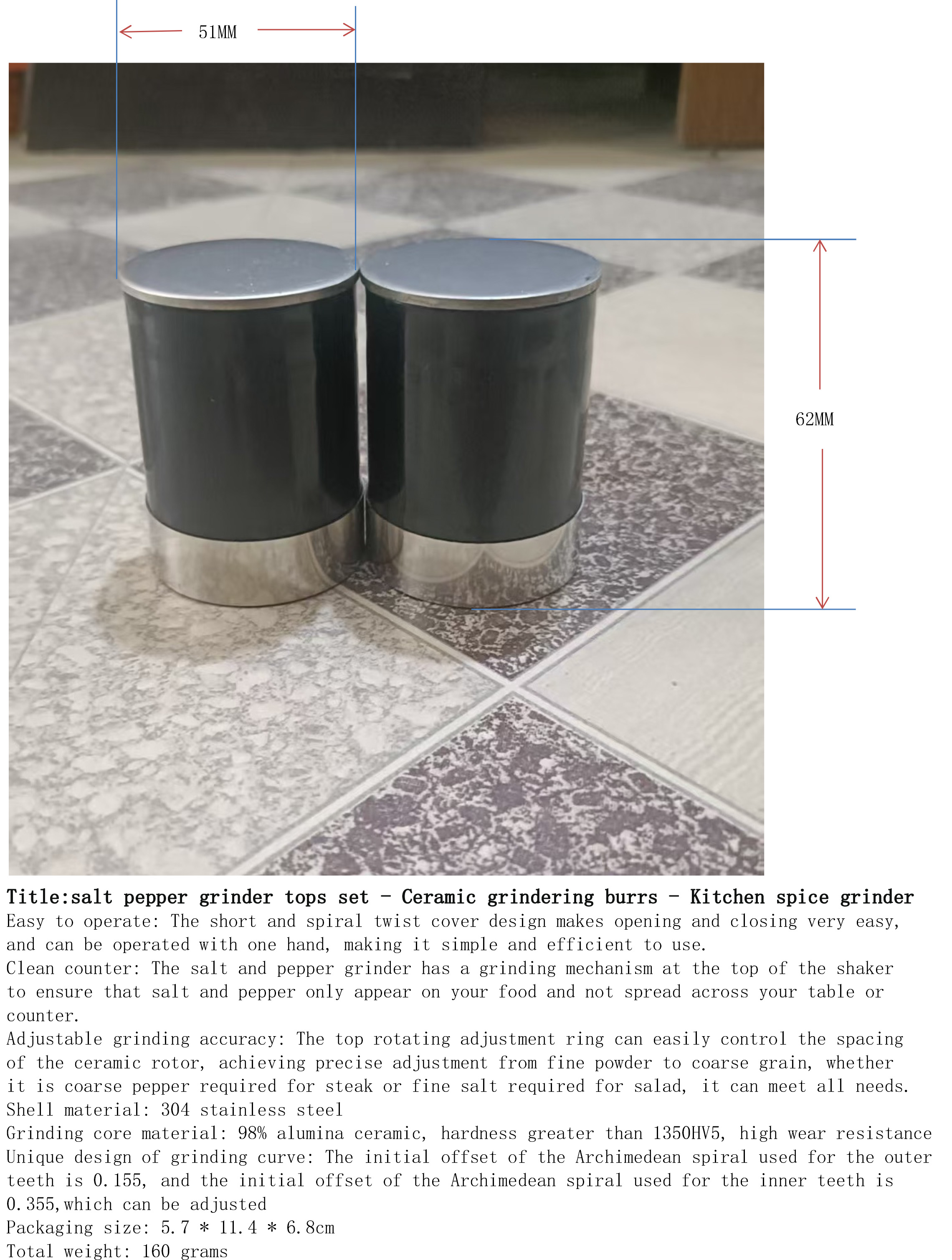 海盐与胡椒研磨盖2件套-陶瓷-厨房香料磨