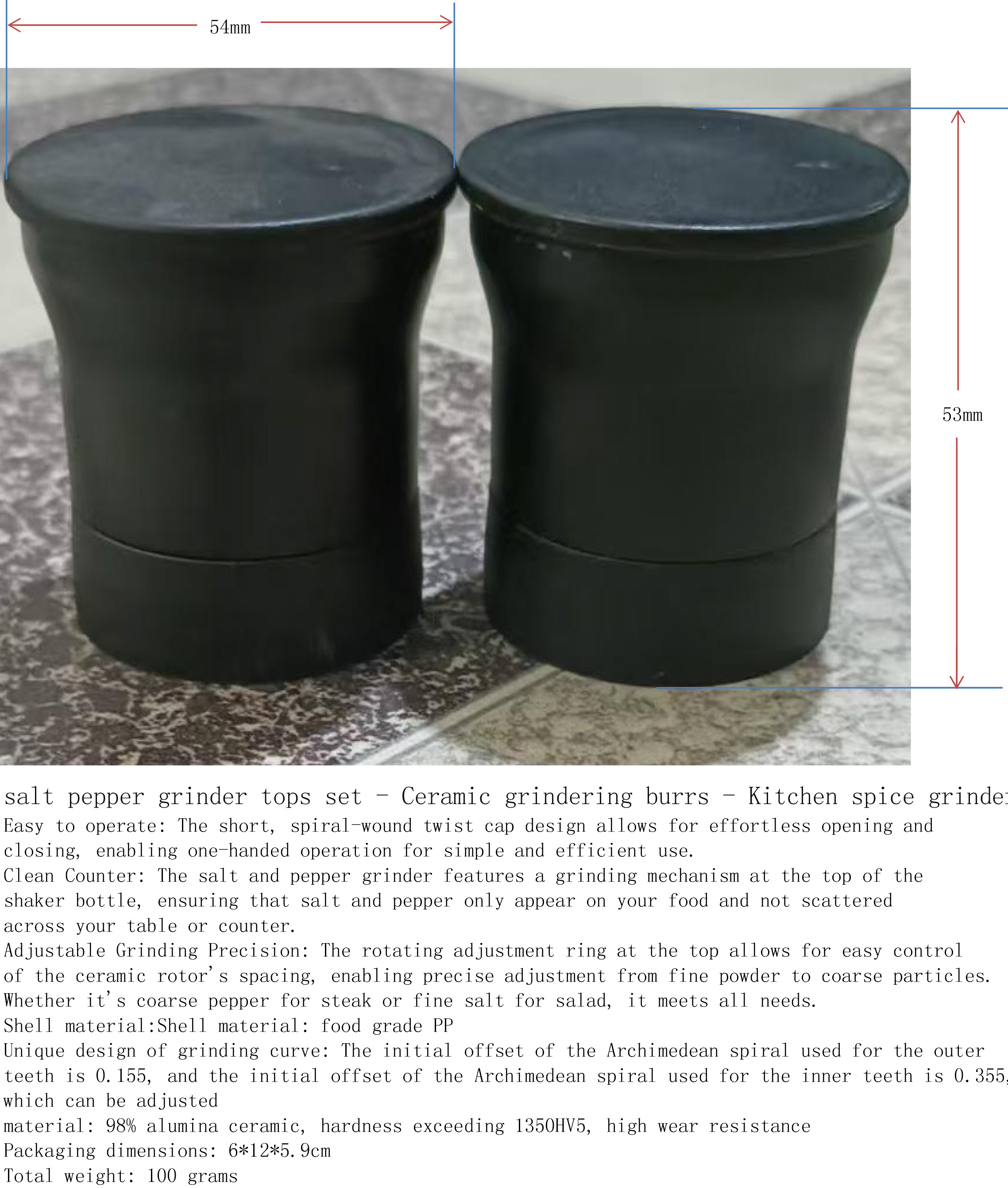 海盐与胡椒研磨盖2件套-陶瓷-厨房香料磨