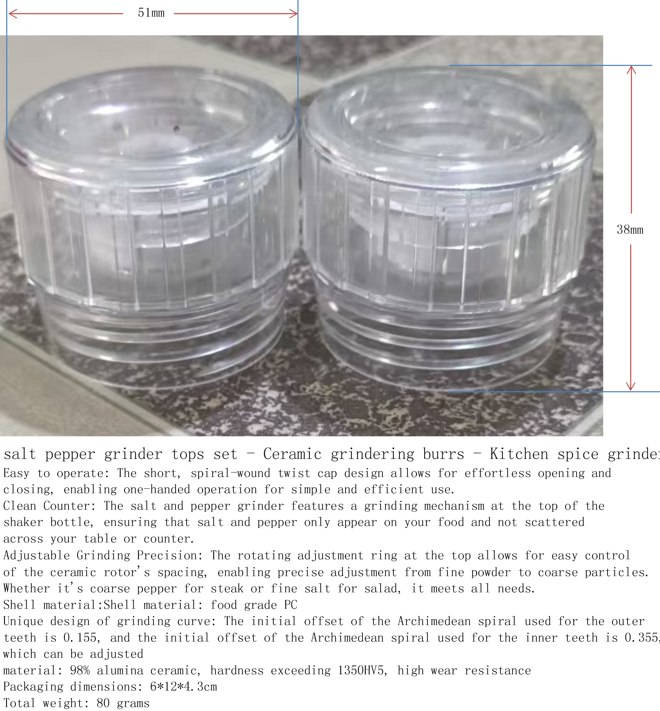 海盐与胡椒研磨盖2件套-陶瓷-厨房香料磨