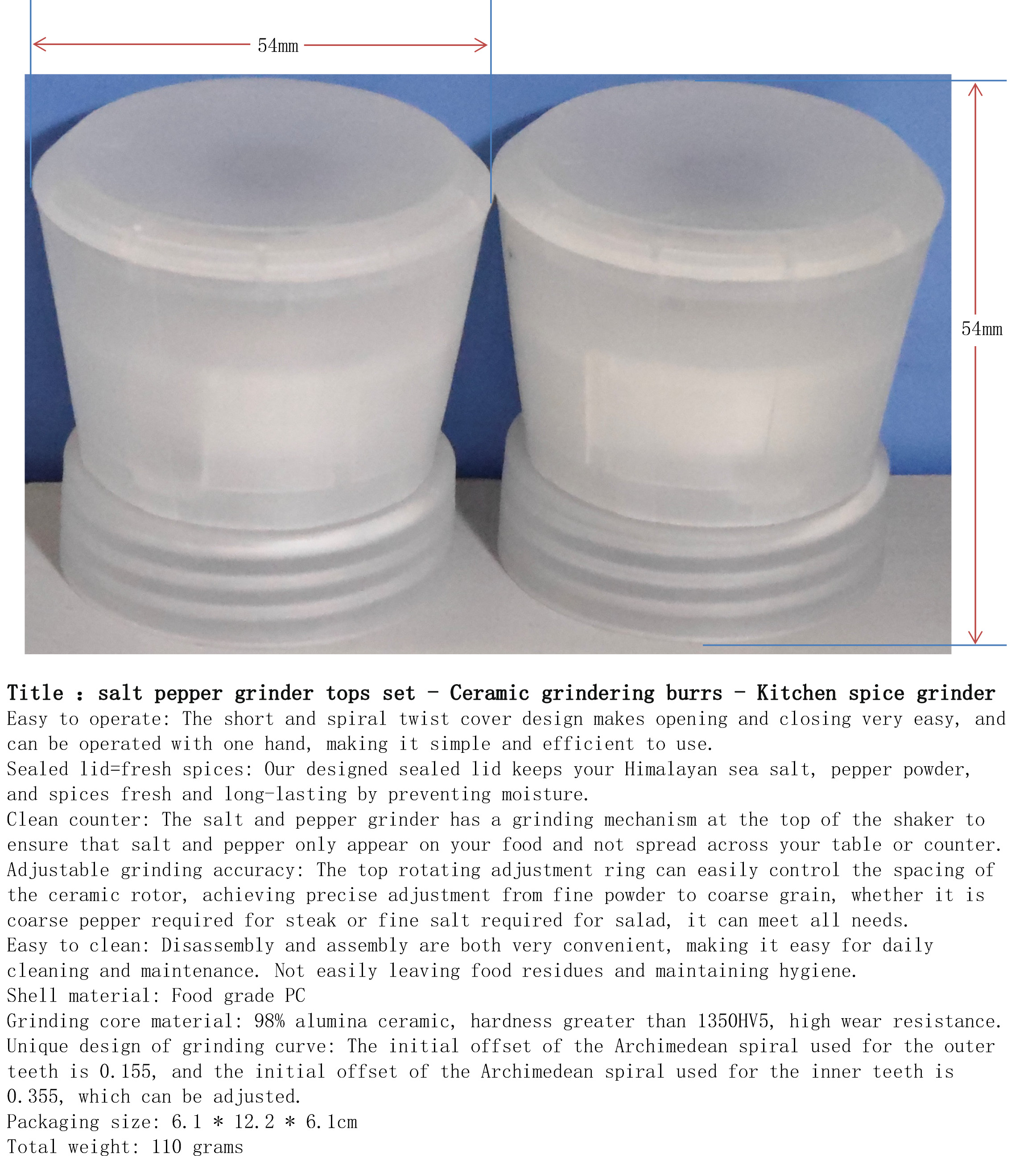 海盐与胡椒研磨盖2件套-陶瓷-厨房香料磨