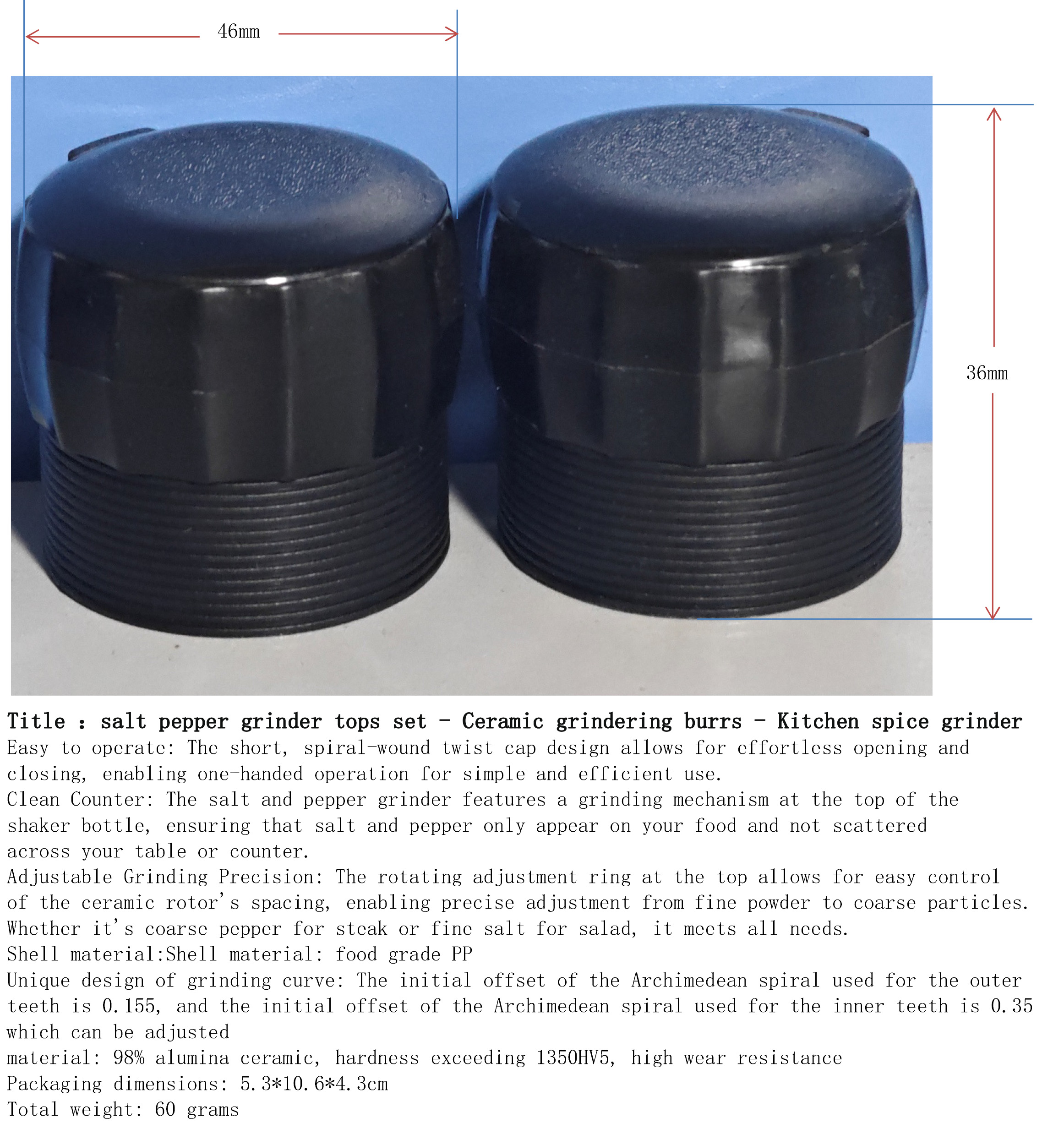 海盐与胡椒研磨盖2件套-陶瓷-厨房香料磨