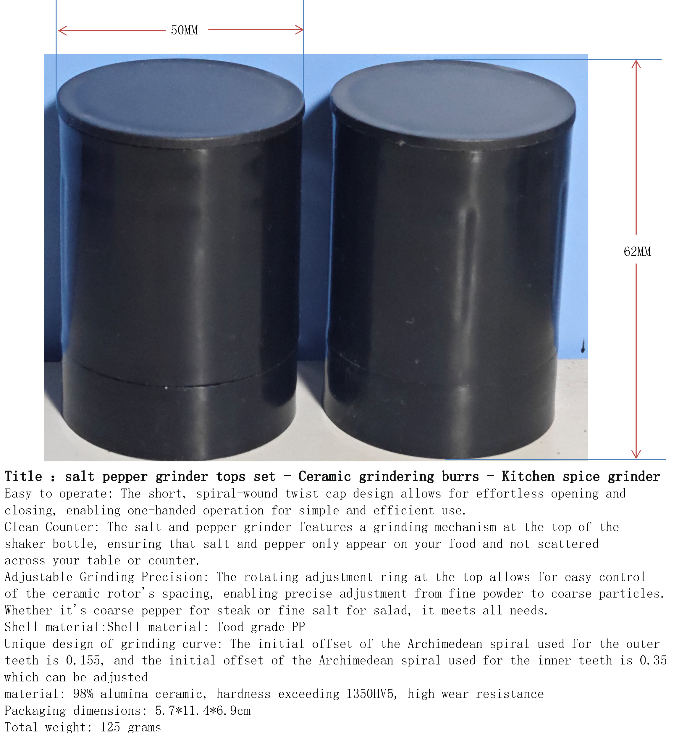 海盐与胡椒研磨盖2件套-陶瓷-厨房香料磨