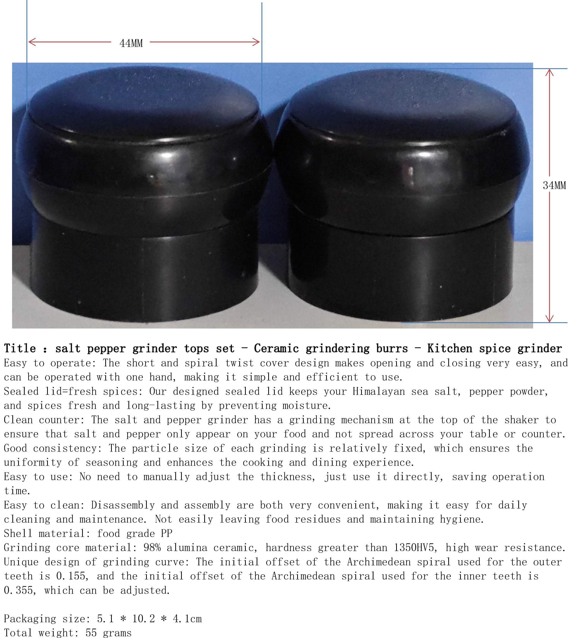 海盐与胡椒研磨盖2件套-陶瓷-厨房香料磨