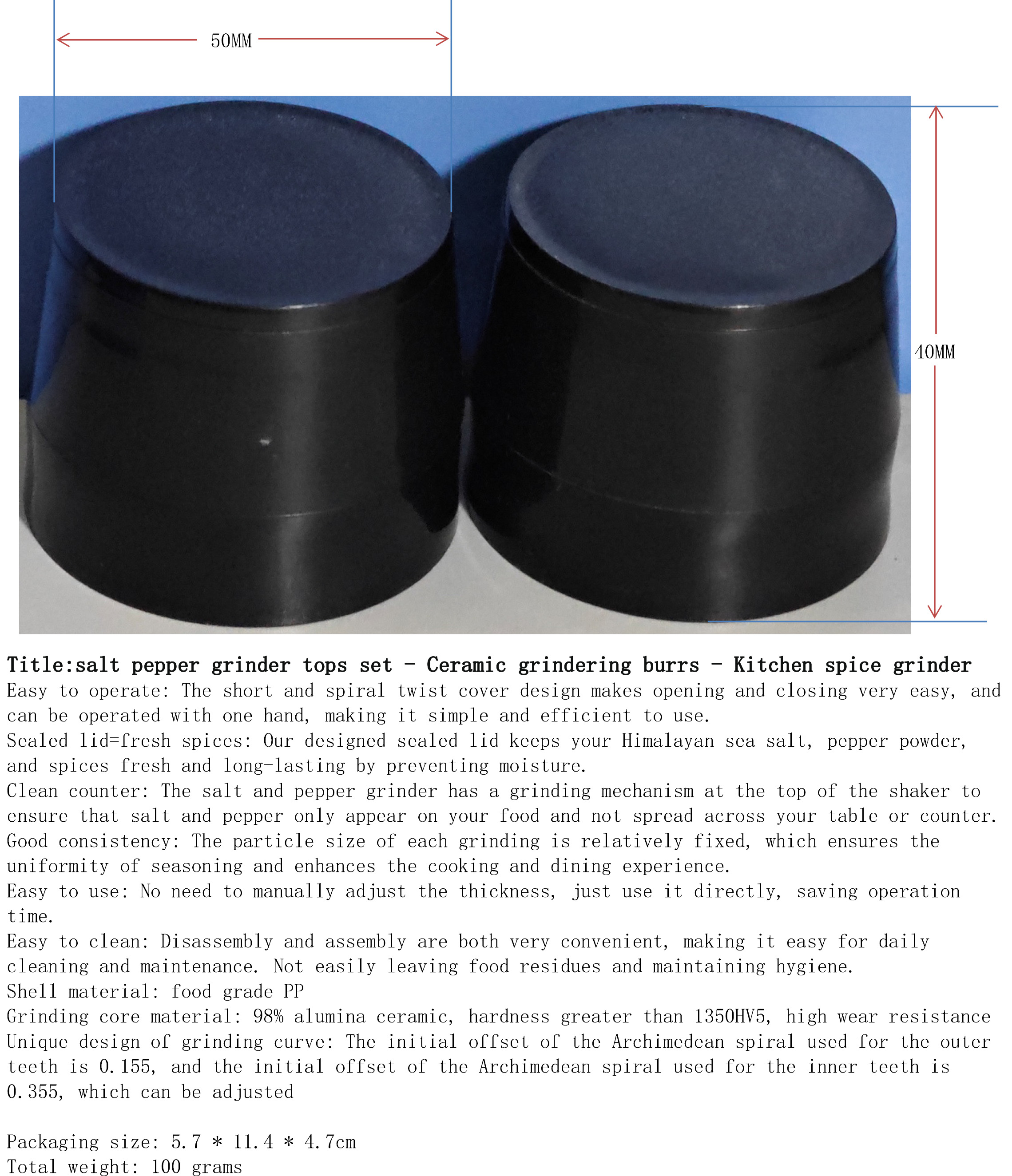 海盐与胡椒研磨盖2件套-陶瓷-厨房香料磨