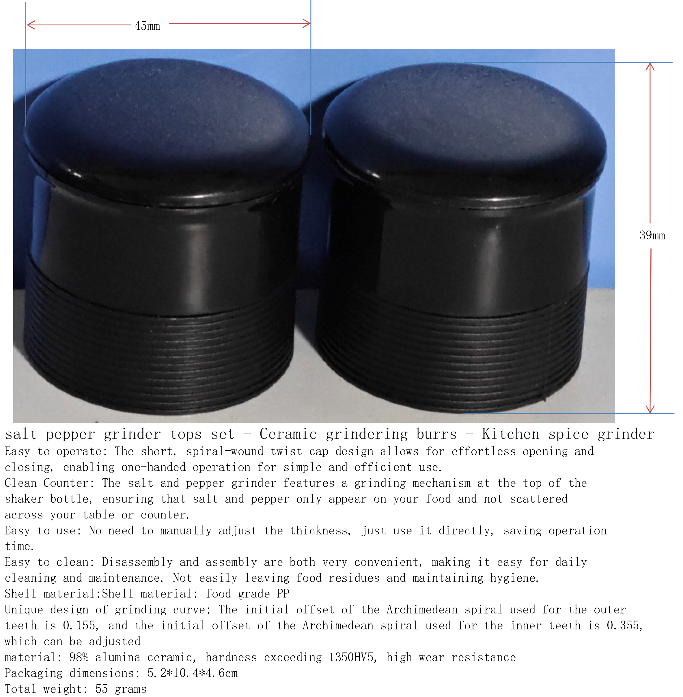 海盐与胡椒研磨盖2件套-陶瓷-厨房香料磨