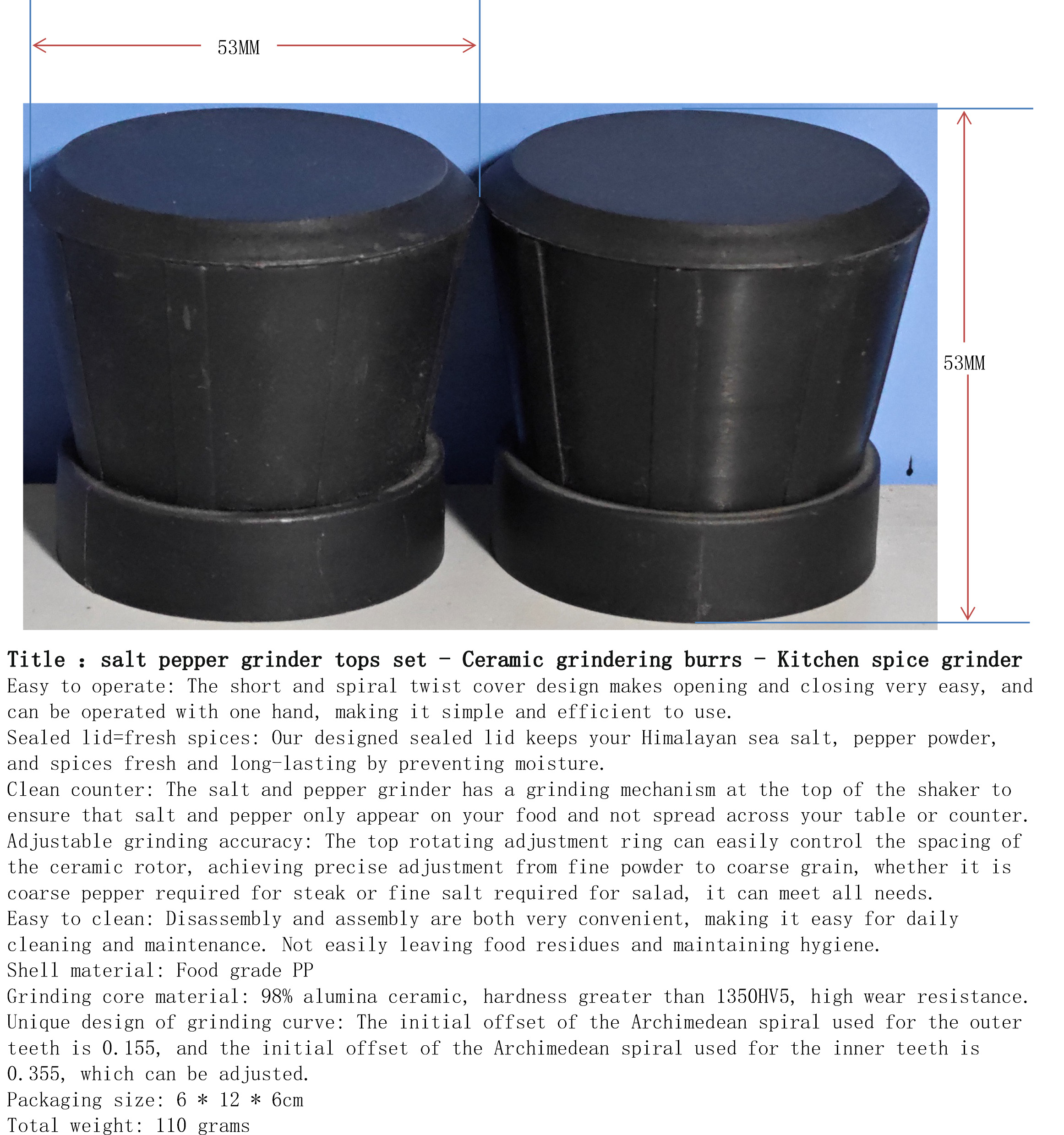 海盐与胡椒研磨盖2件套-陶瓷-厨房香料磨
