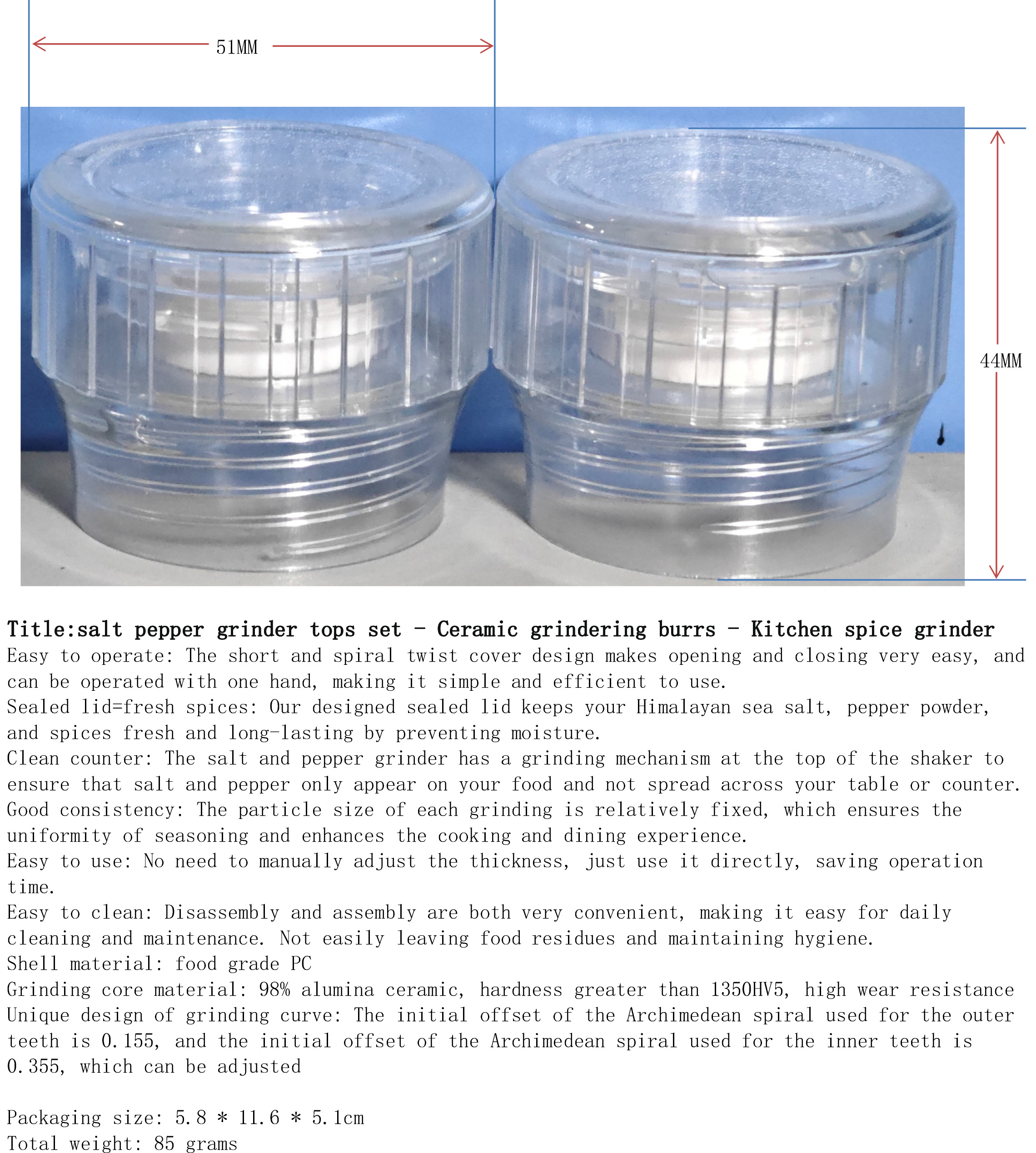 海盐与胡椒研磨盖2件套-陶瓷-厨房香料磨