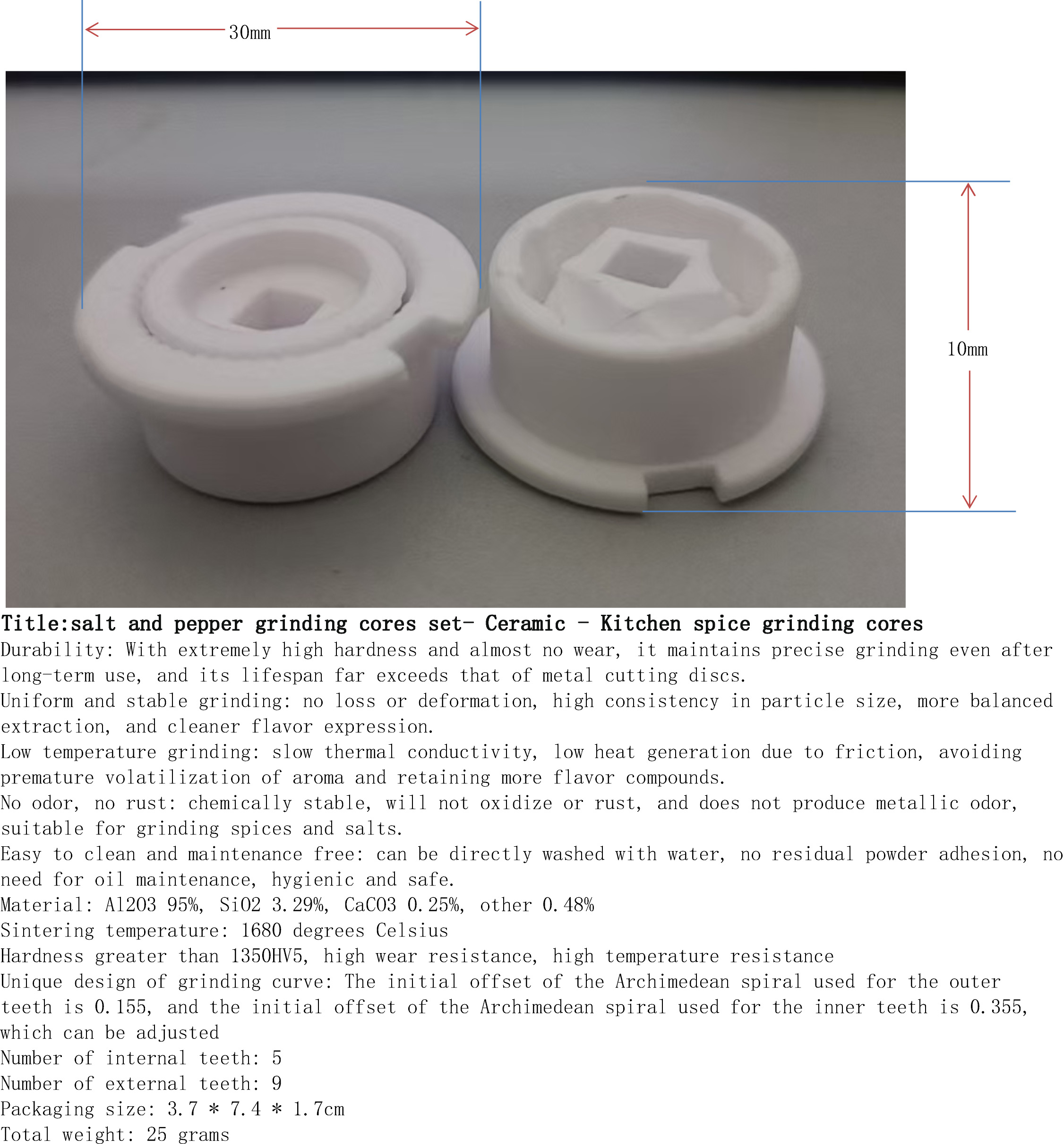海盐与胡椒研磨芯2件套-陶瓷-厨房香料磨芯