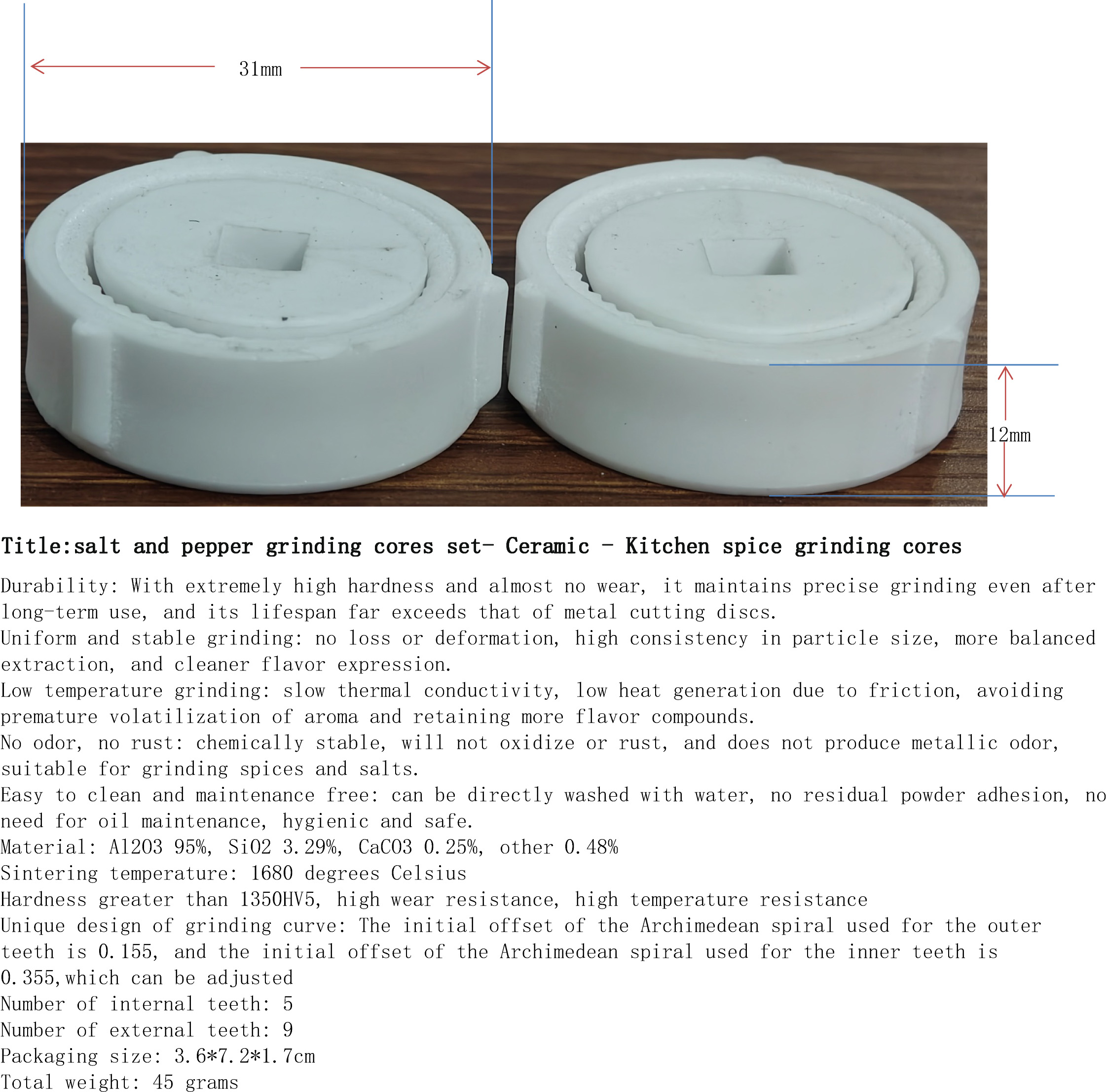 海盐与胡椒研磨芯2件套-陶瓷-厨房香料磨芯