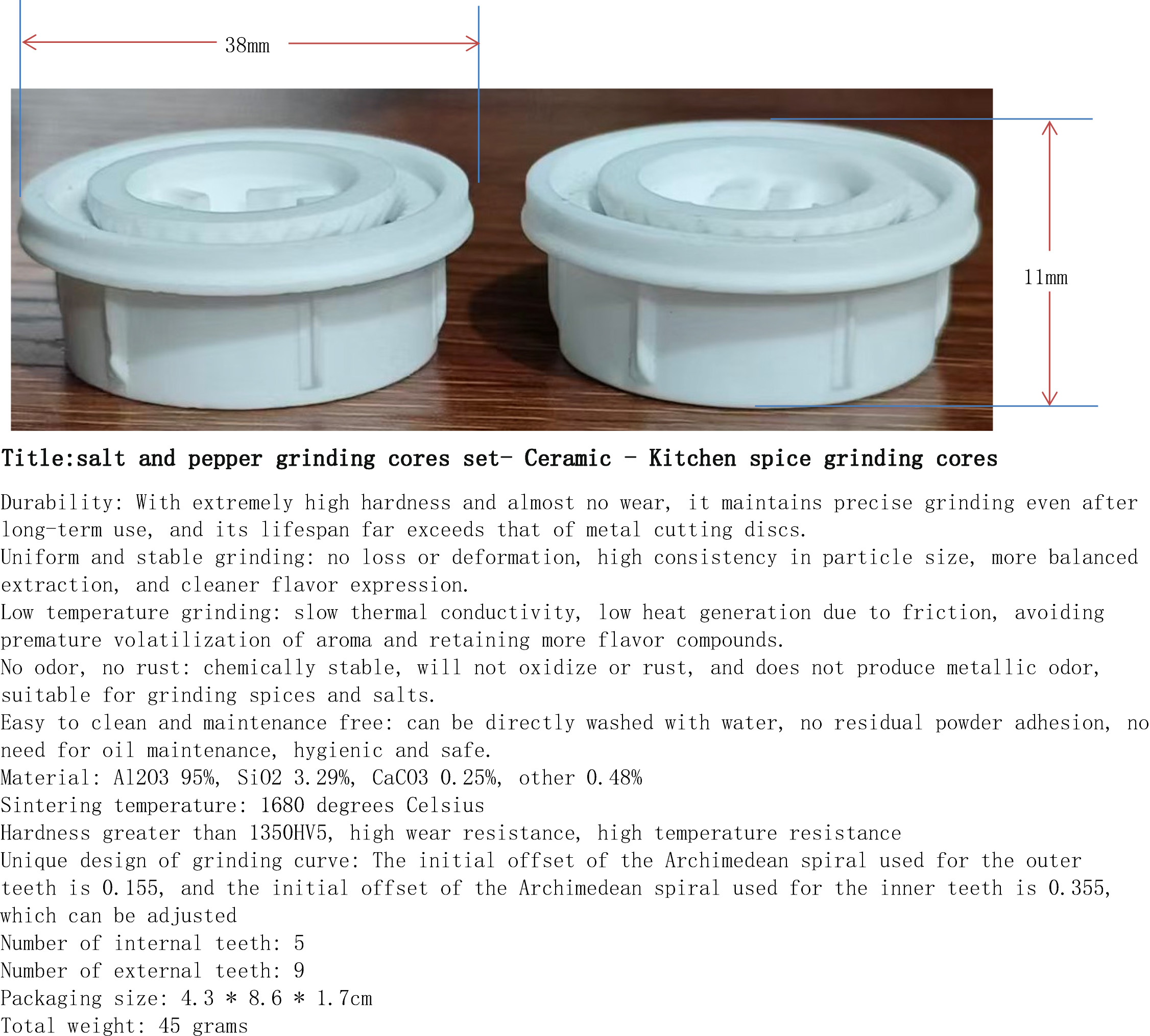 海盐与胡椒研磨芯2件套-陶瓷-厨房香料磨芯