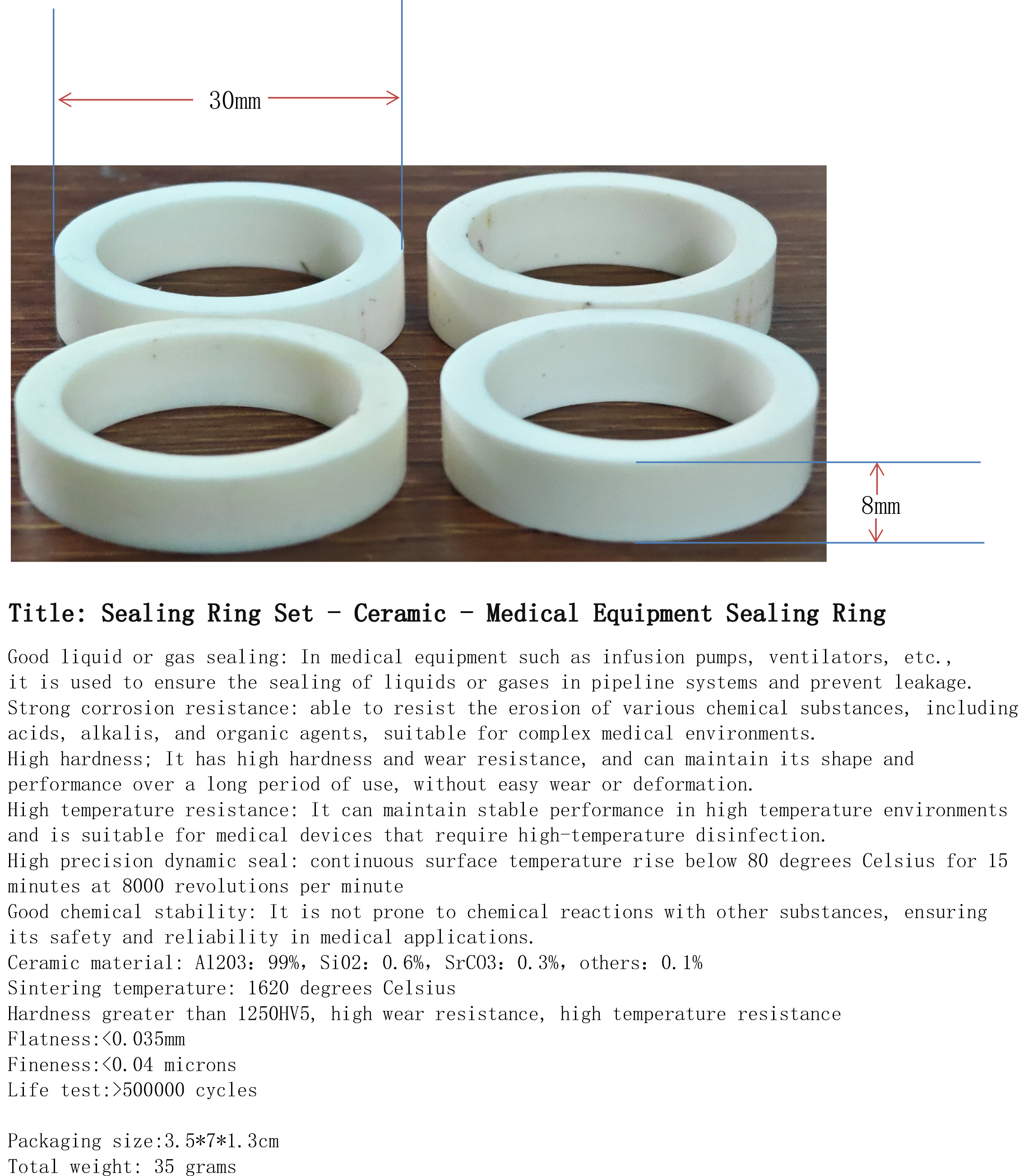 Sealing Ring Set - Ceramic - Medical Equipment Sealing Ring