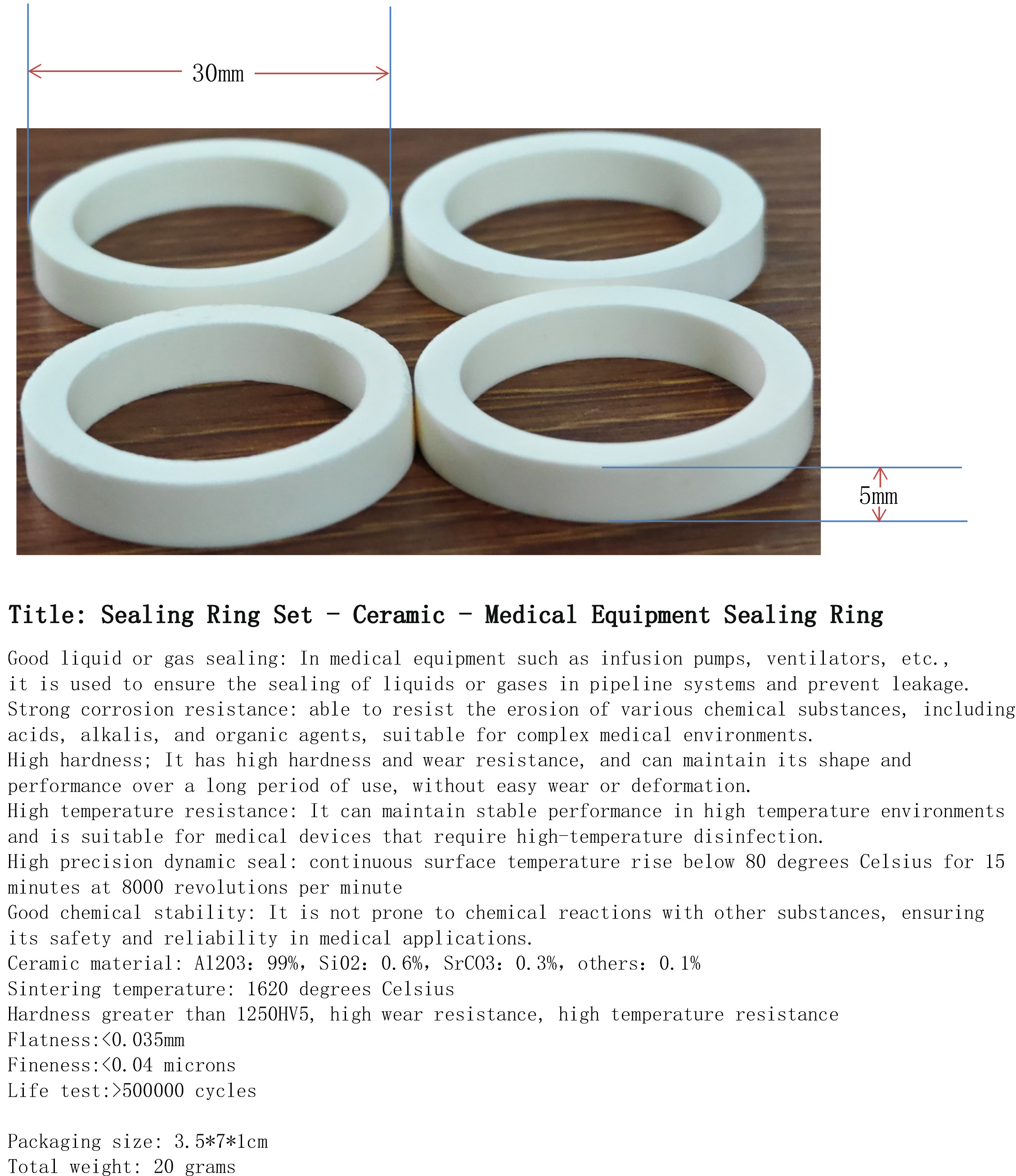 Sealing Ring Set - Ceramic - Medical Equipment Sealing Ring