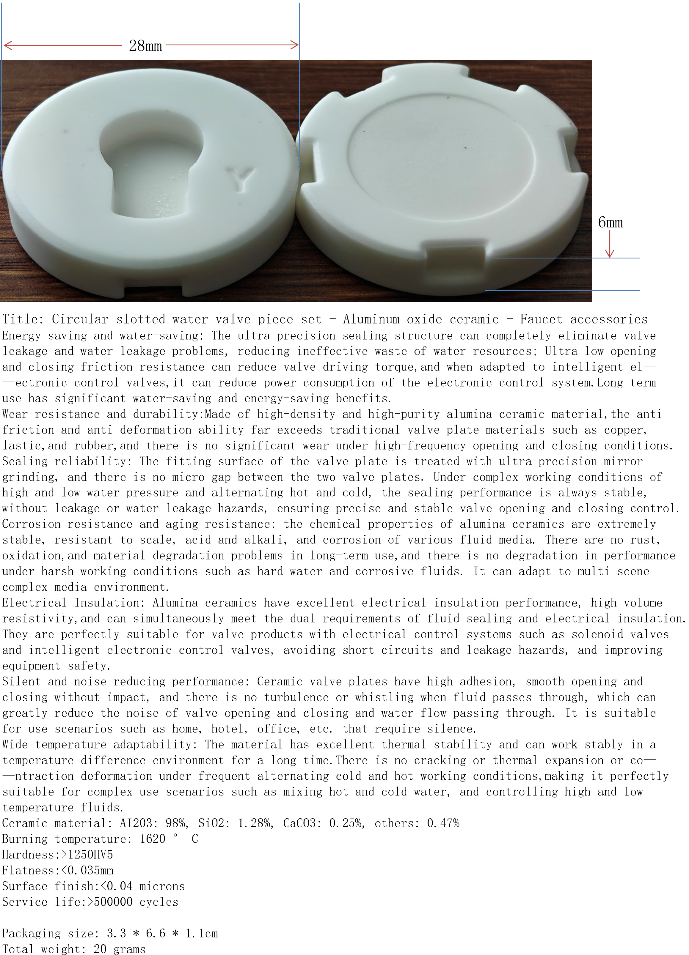 Circular slotted water valve piece set - Aluminum oxide ceramic - Faucet accessories