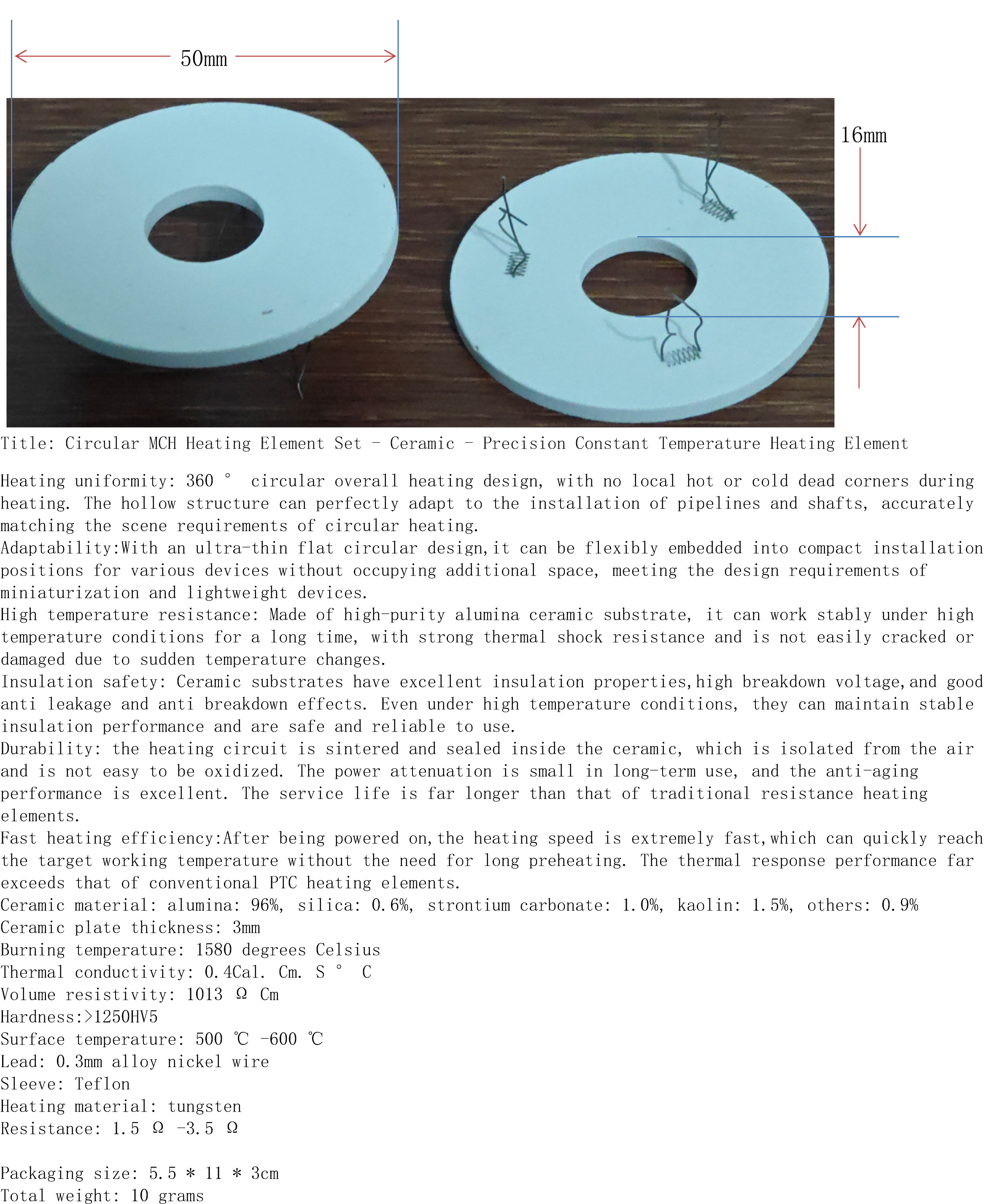 Circular MCH Heating Element Set - Ceramic - Precision Constant Temperature Heating Element