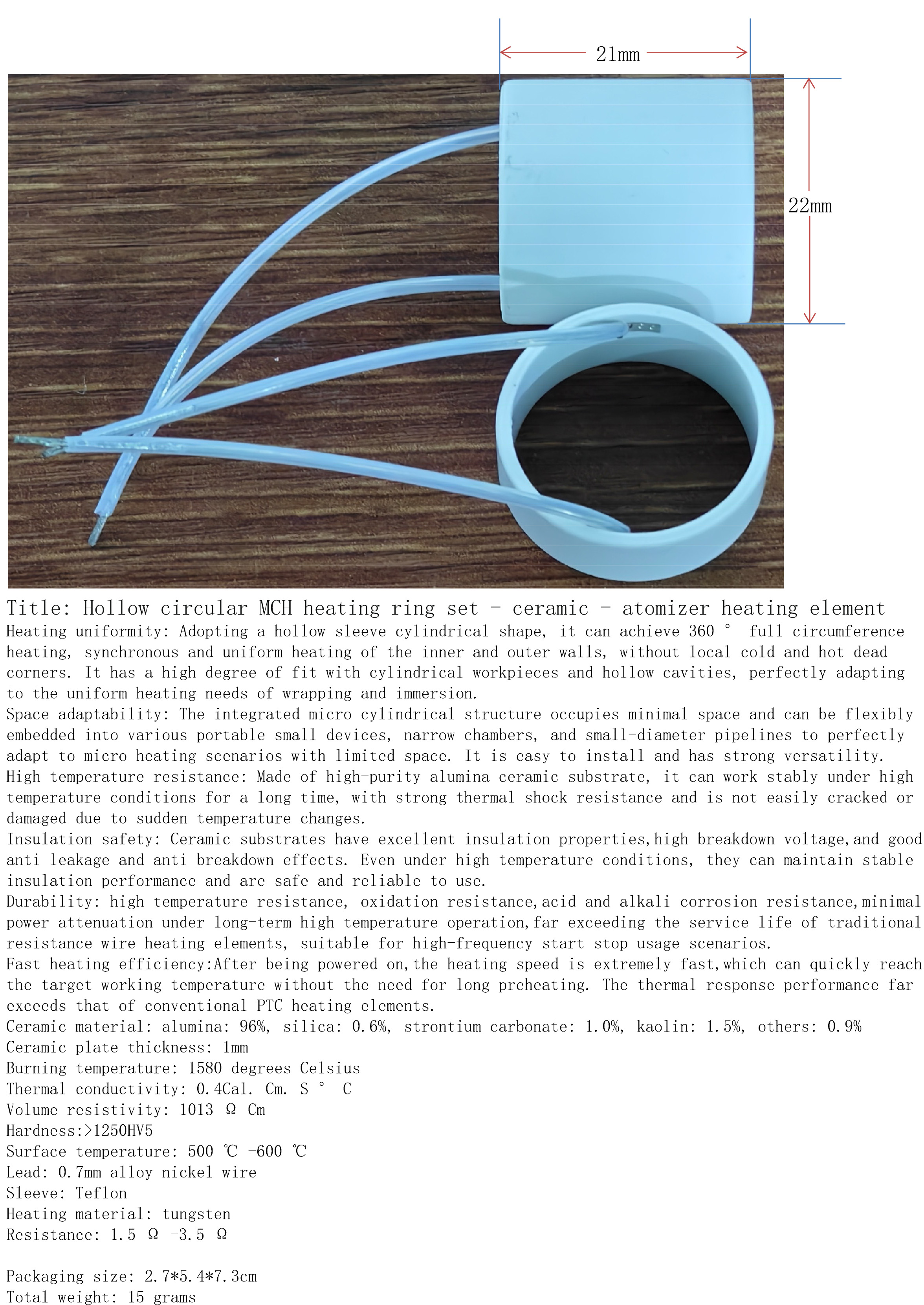 Hollow circular MCH heating ring set - ceramic - atomizer heating element