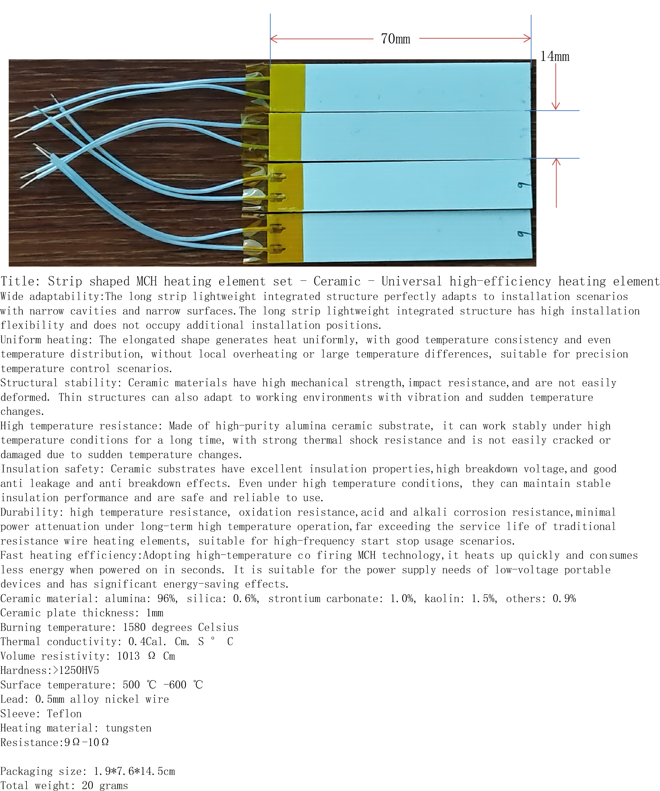 Strip shaped MCH heating element set - Ceramic - Universal high-efficiency heating element