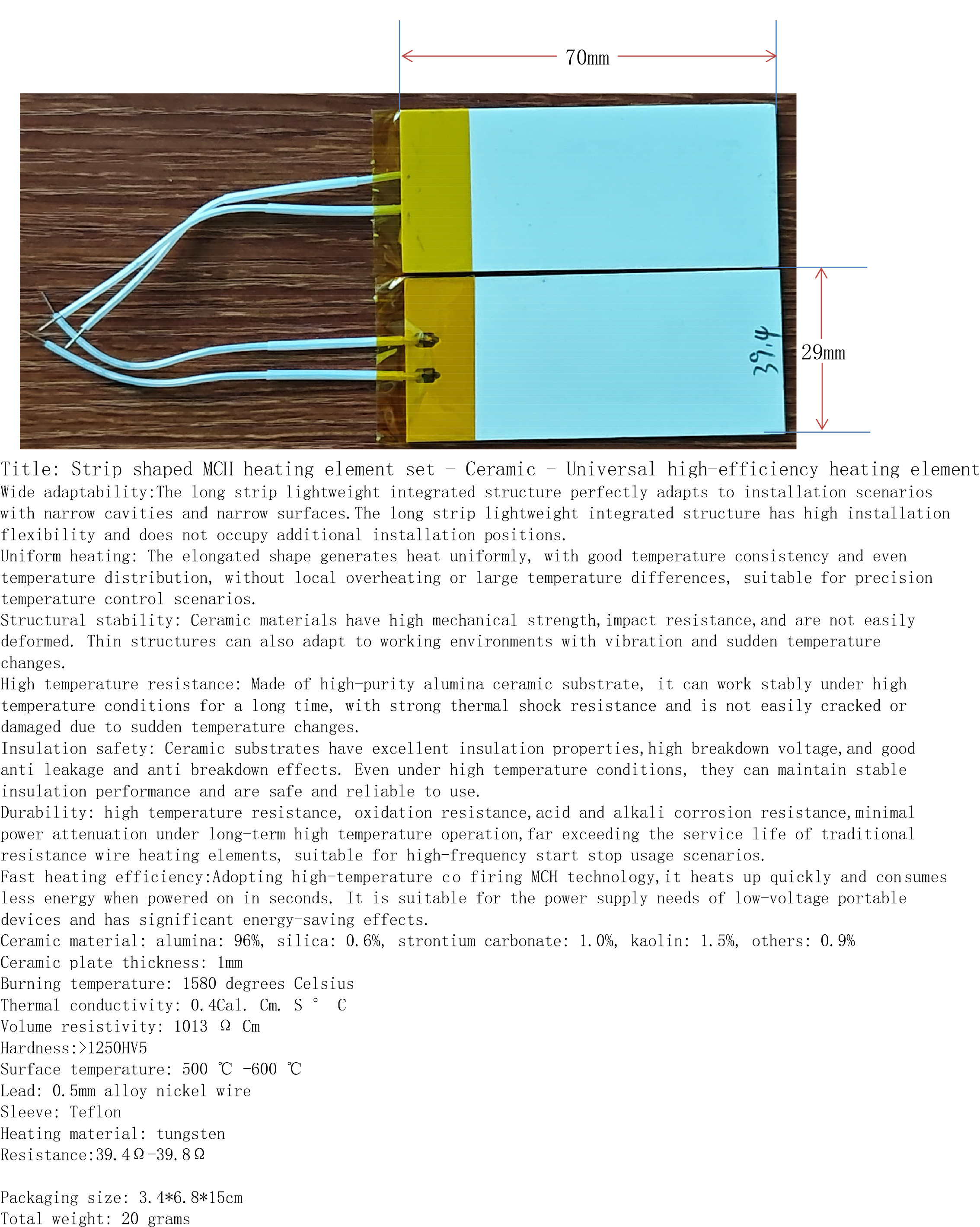 Strip shaped MCH heating element set - Ceramic - Universal high-efficiency heating element