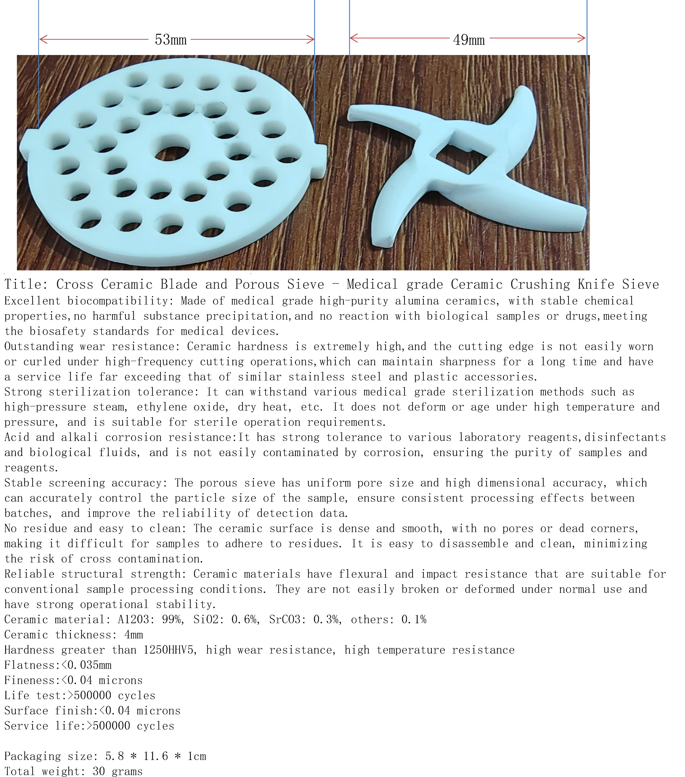 Cross Ceramic Blade and Porous Sieve - Medical grade Ceramic Crushing Knife Sieve