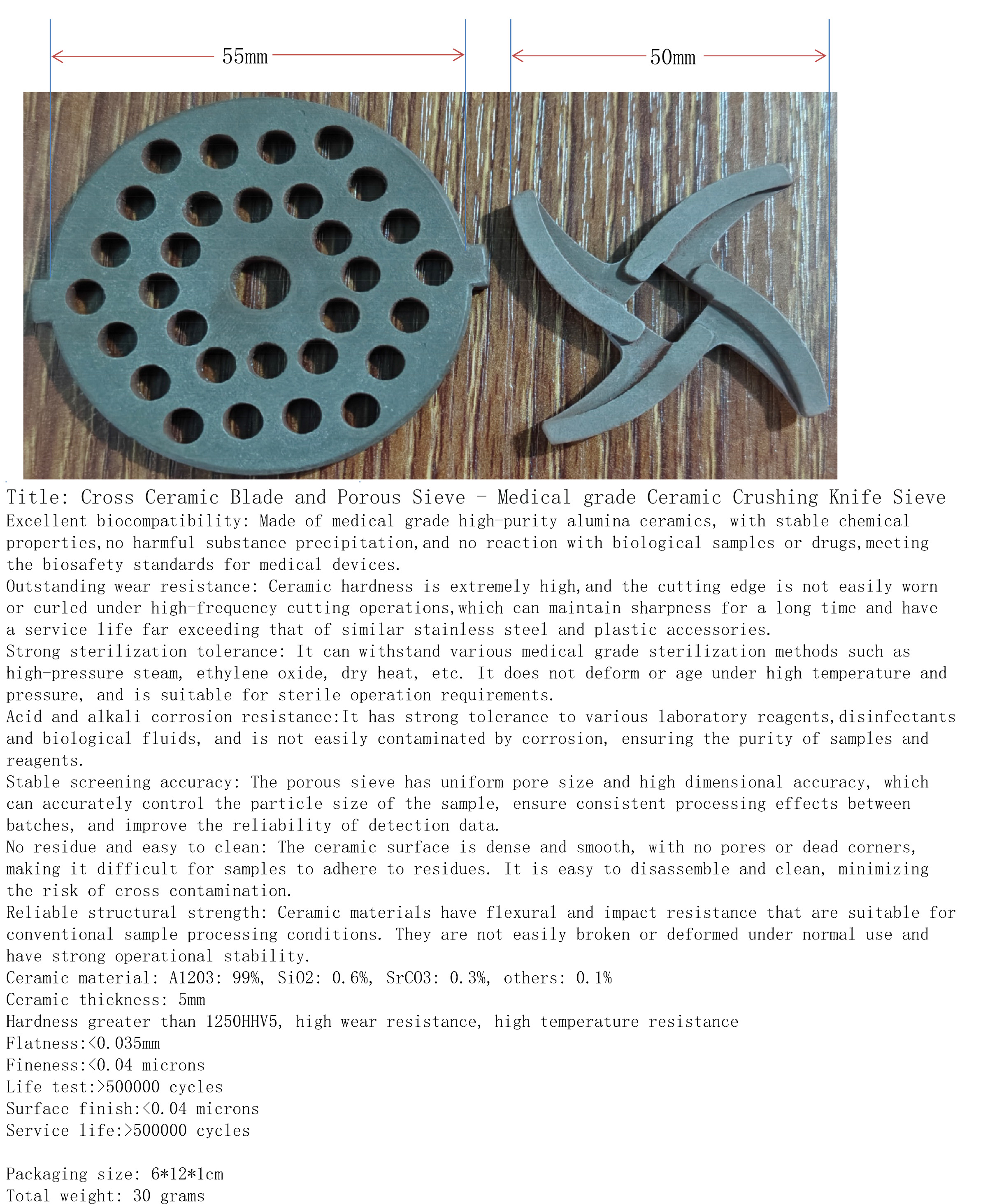 Cross Ceramic Blade and Porous Sieve - Medical grade Ceramic Crushing Knife Sieve