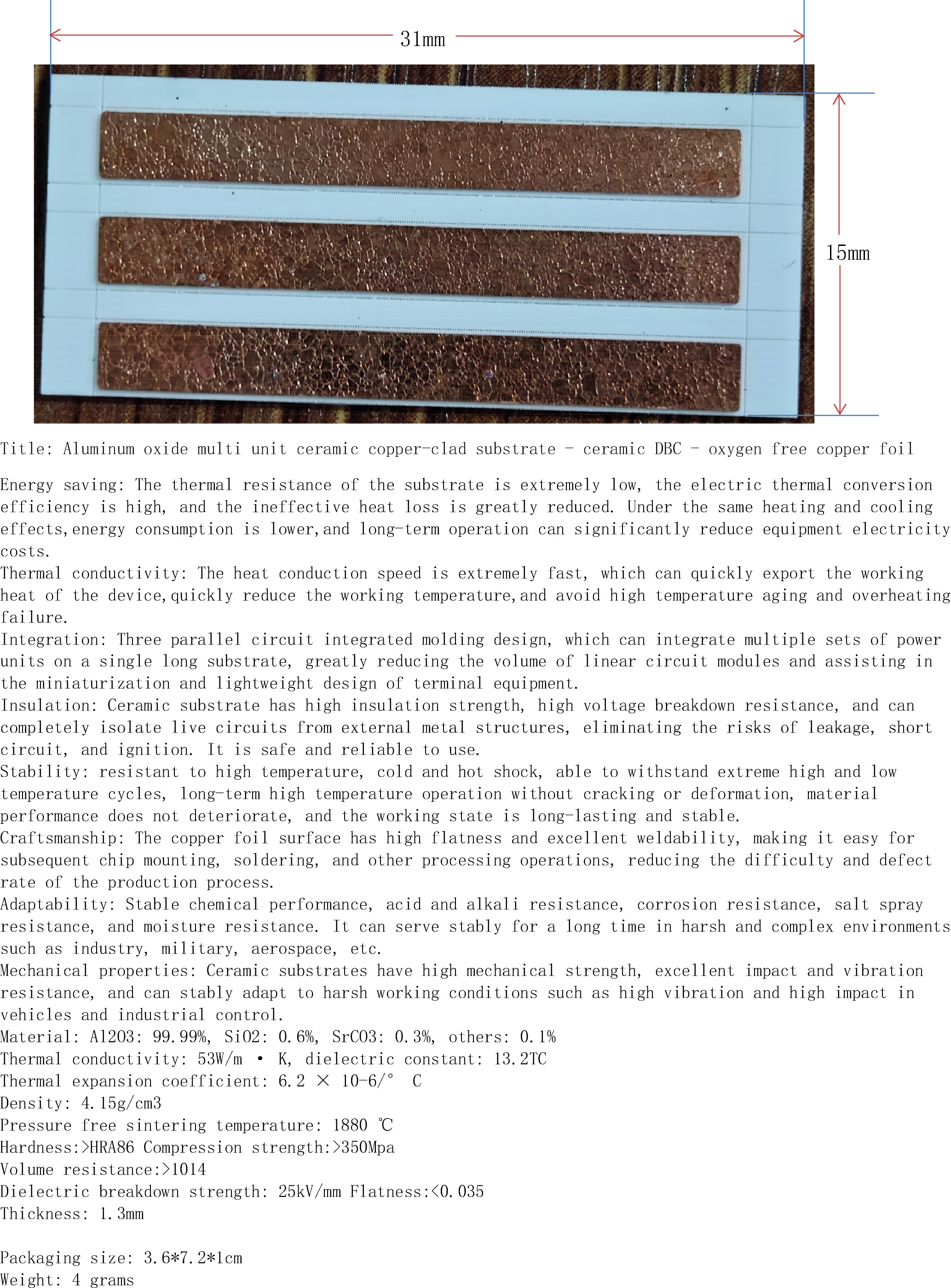 Aluminum oxide multi unit ceramic copper-clad substrate - ceramic DBC - oxygen free copper foil